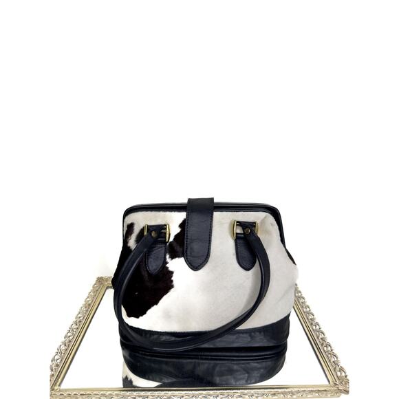 Handbags - Rare Vintage Mallory Leather Cowhide Print Top Handle Bag | Western Real Cowhide